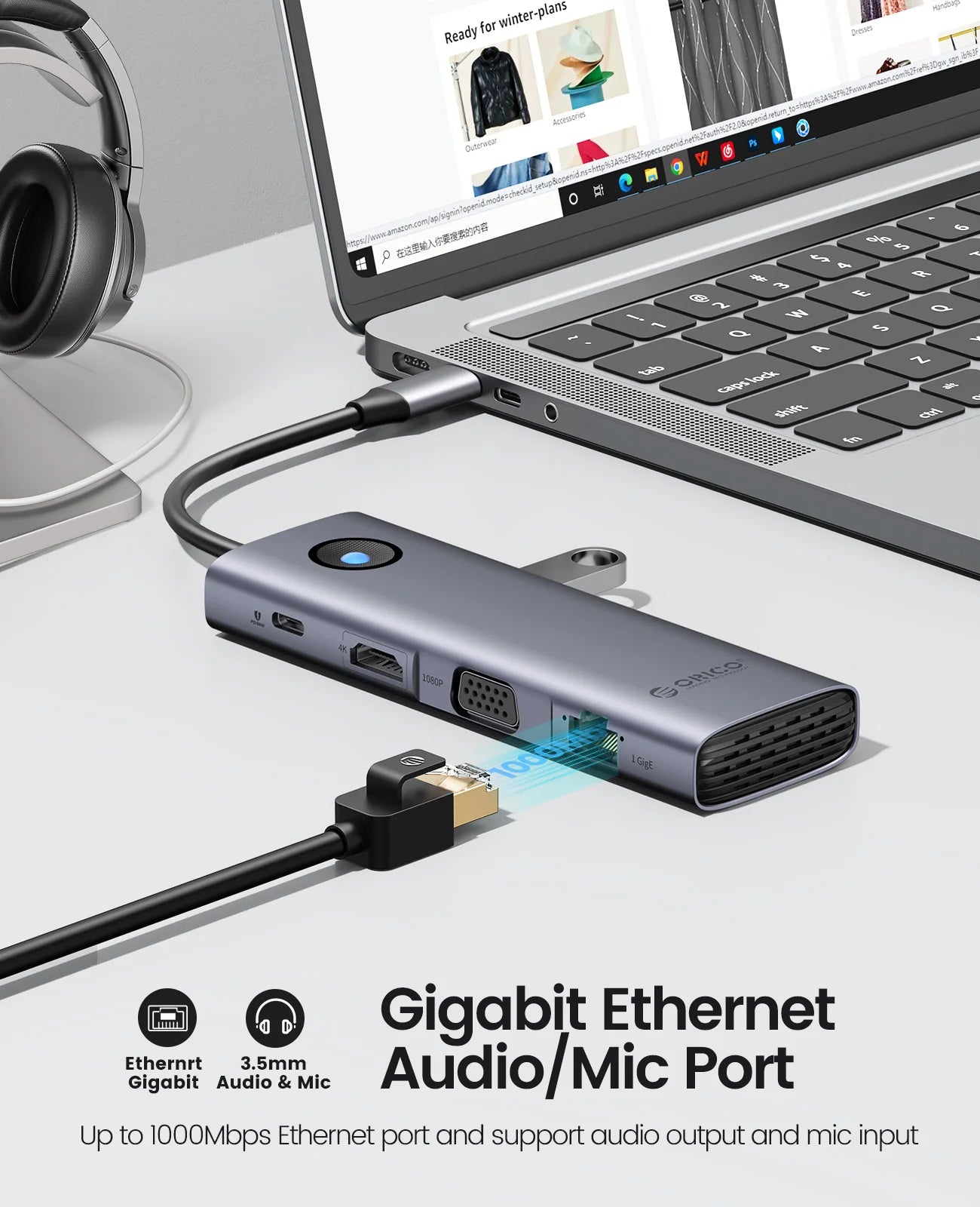 ORICO 10-in-1 USB-C Docking Station 4K HDMI Hub for Laptop & MacBook