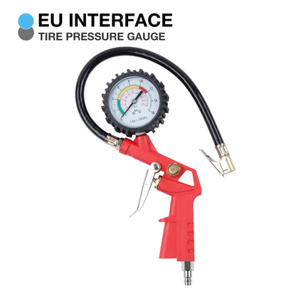 220 PSI Tire Pressure Gauge & Inflator Gun for Air Compressor - EU/JP Interface