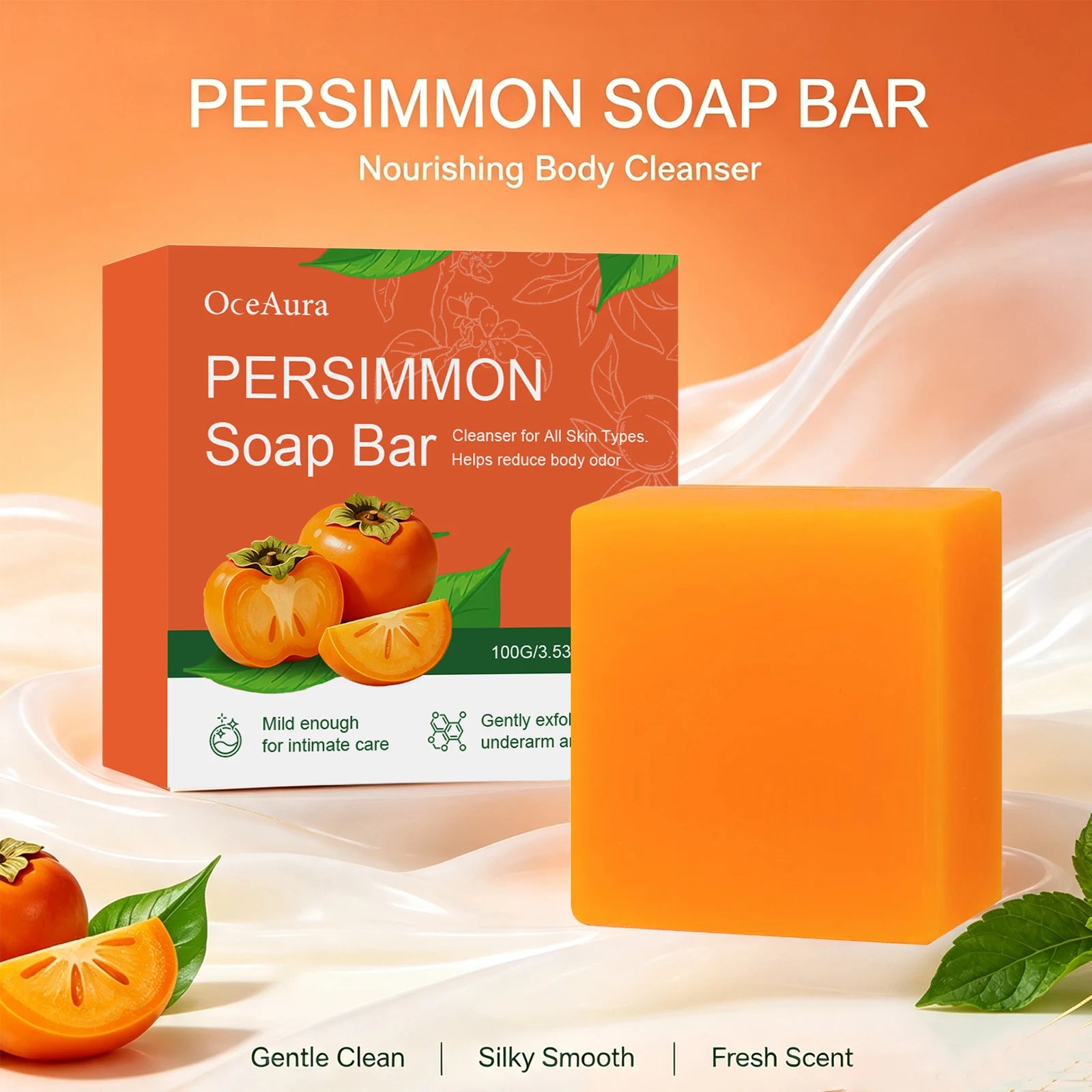 Natural Persimmon Soap Bar for Body Odor Control & Deep Exfoliating Skin Care - 6