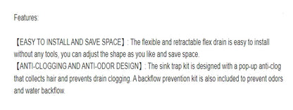 Universal Flexible Sink Drain Pipe - Anti-Odor P-Trap Kit