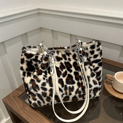 Luxury Leopard Fluffy Fur Tote