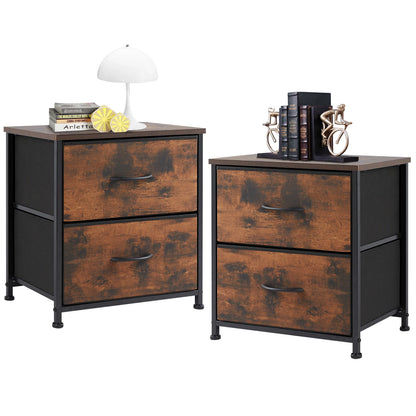 Modern 2-Drawer Nightstand with Sturdy Metal Frame & Wooden Top