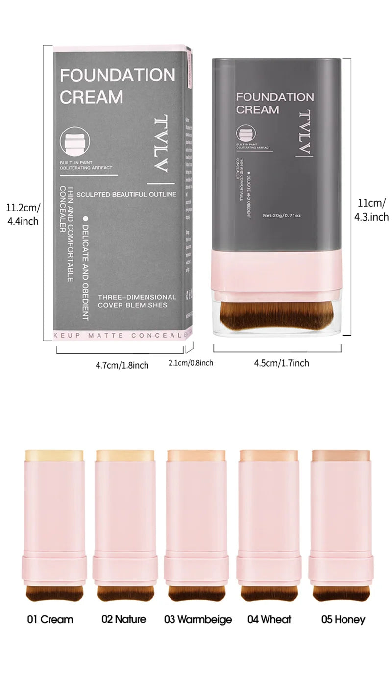 TVLV Concealing Foundation Stick - Waterproof Cream Foundation with Brush - 15