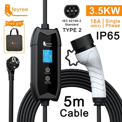 Portable EV Charger 3.5kW Level 2 Electric Vehicle Car Charging Cable