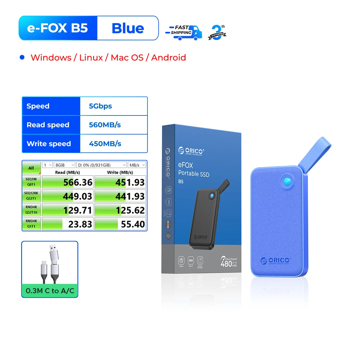 ORICO Portable SSD 560MB/s External Hard Drive for iPhone 15, Mac, PC - 33