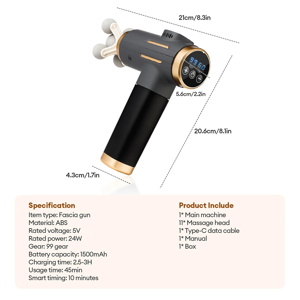 11-in-1 Deep Tissue Massage Gun with 99 Speeds & LED Touch Screen - 13