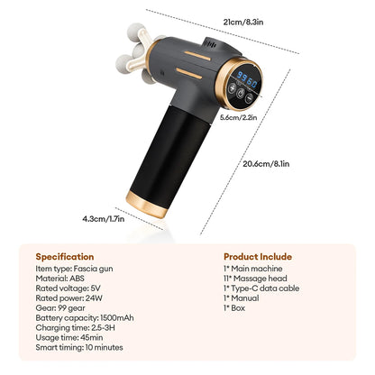 11-in-1 Deep Tissue Massage Gun with 99 Speeds & LED Touch Screen