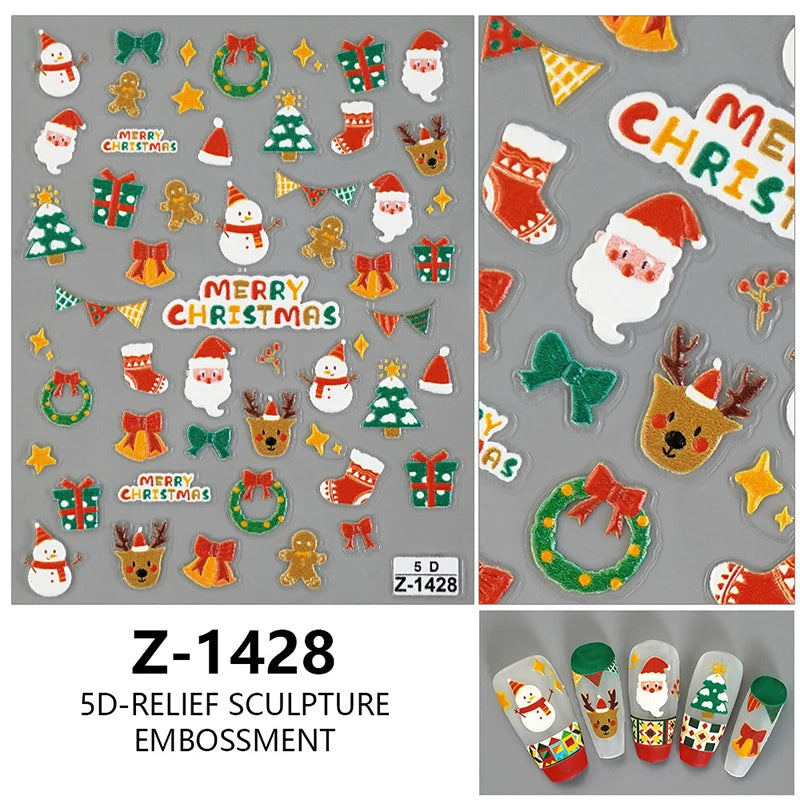 3D Christmas Nail Art Stickers - Festive Snowman & Snowflake Manicure Decals - 50