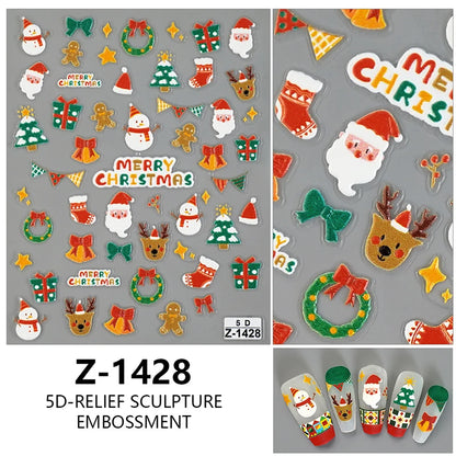 3D Christmas Nail Art Stickers - Festive Snowman & Snowflake Manicure Decals