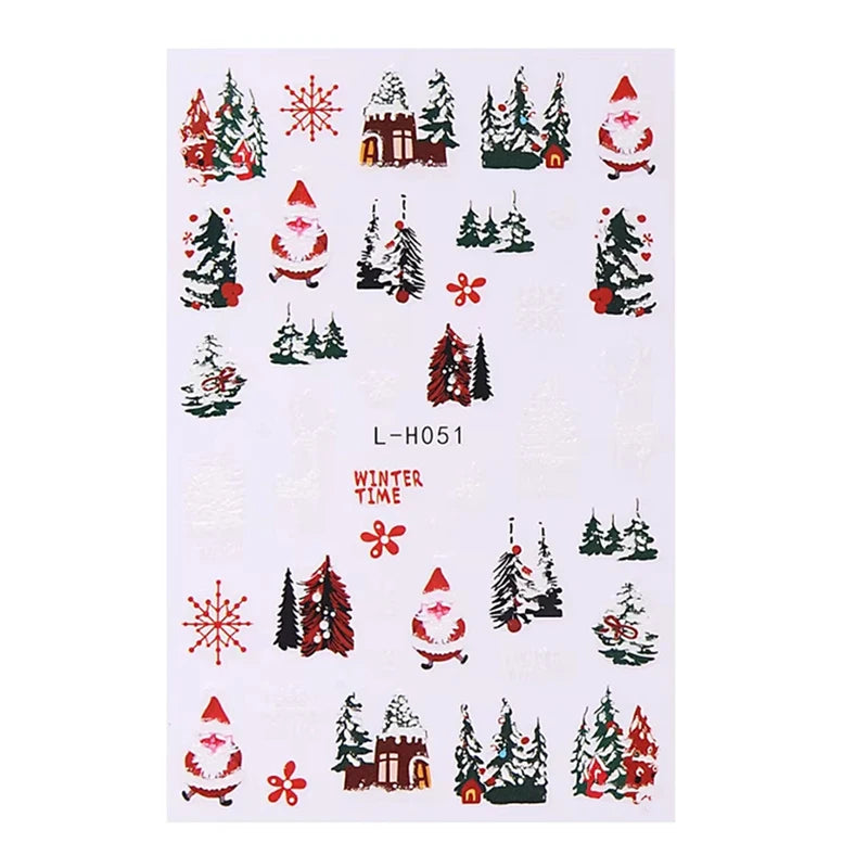 3D Christmas Nail Art Stickers - Festive Snowman & Snowflake Manicure Decals - 14