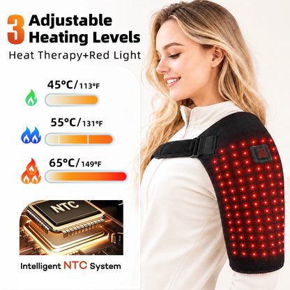 Electric Heated Shoulder Brace with Red Light Therapy for Pain Relief