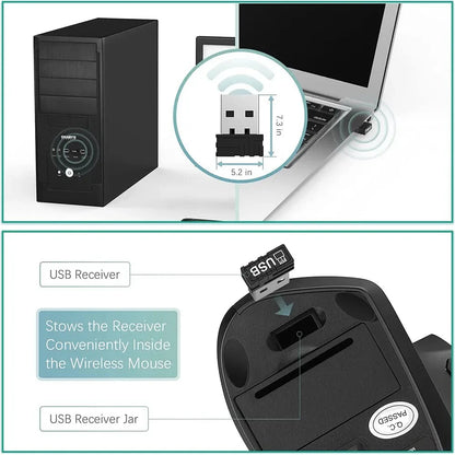 Wireless Ergonomic Vertical Mouse - 2.4GHz Optical Mouse with 3 Adjustable DPI