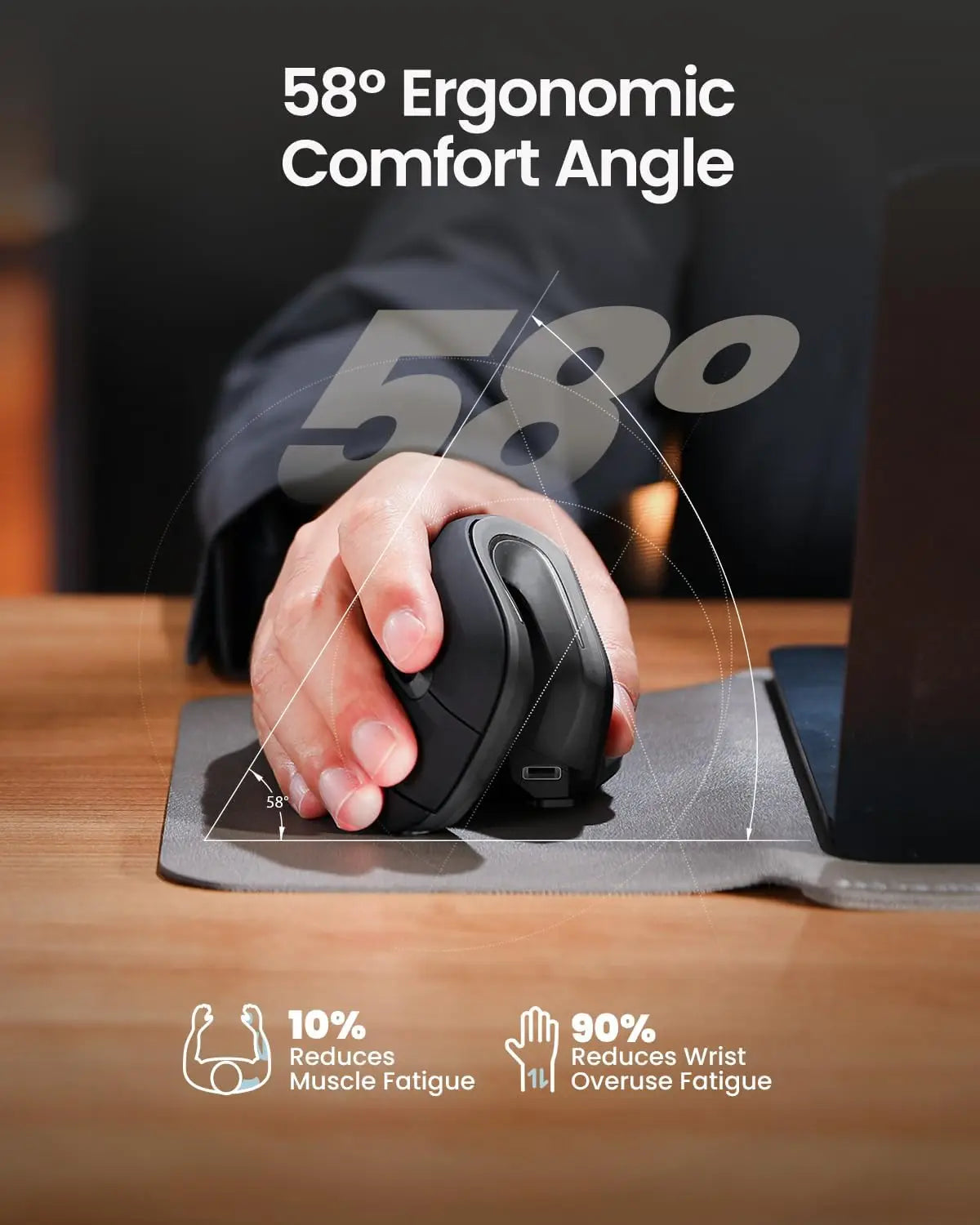 ProtoArc Wireless Ergonomic Vertical Mouse - Rechargeable Bluetooth Optical
