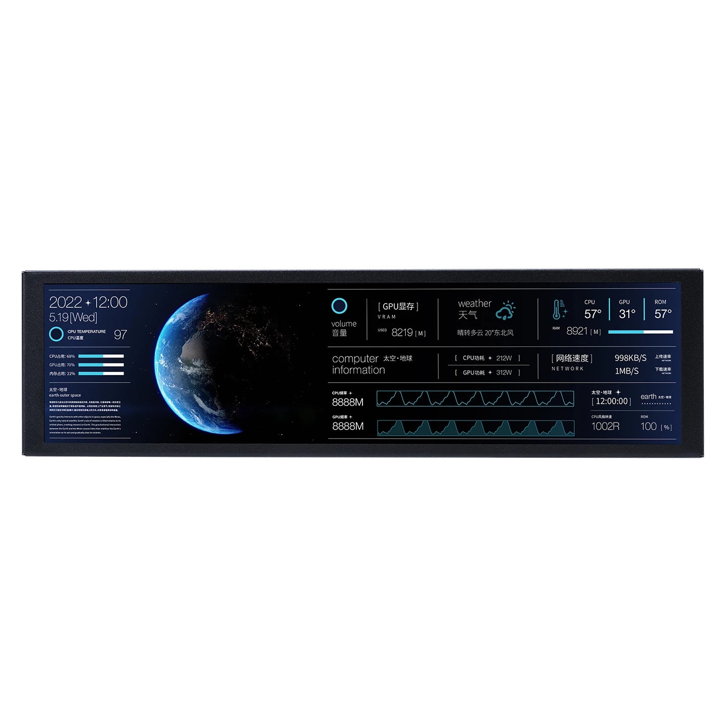9.2" PC Chassis Secondary Screen - IPS Hardware Monitor for CPU/GPU Stats - 32