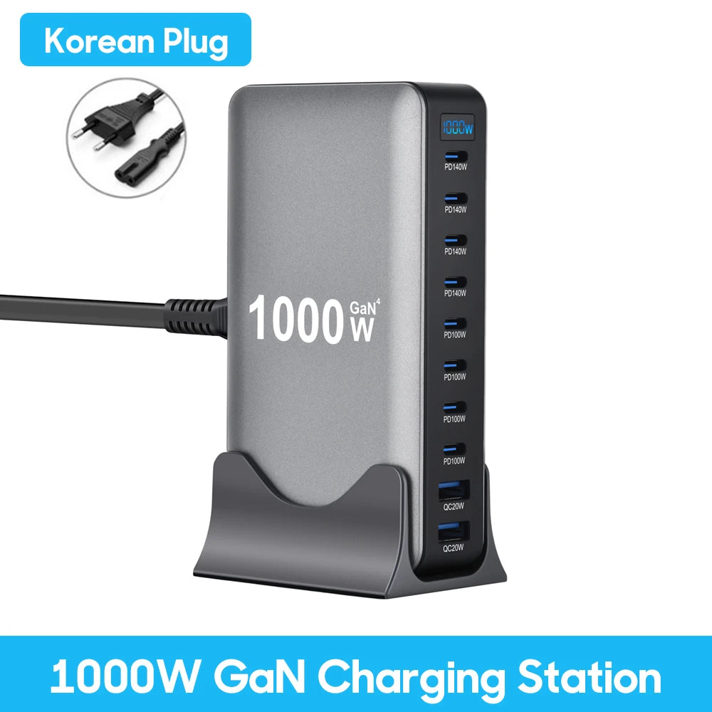 155W GaN Desktop Charger, 10-Port USB-C PD Fast Charging Station