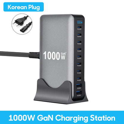 155W GaN Desktop Charger, 10-Port USB-C PD Fast Charging Station