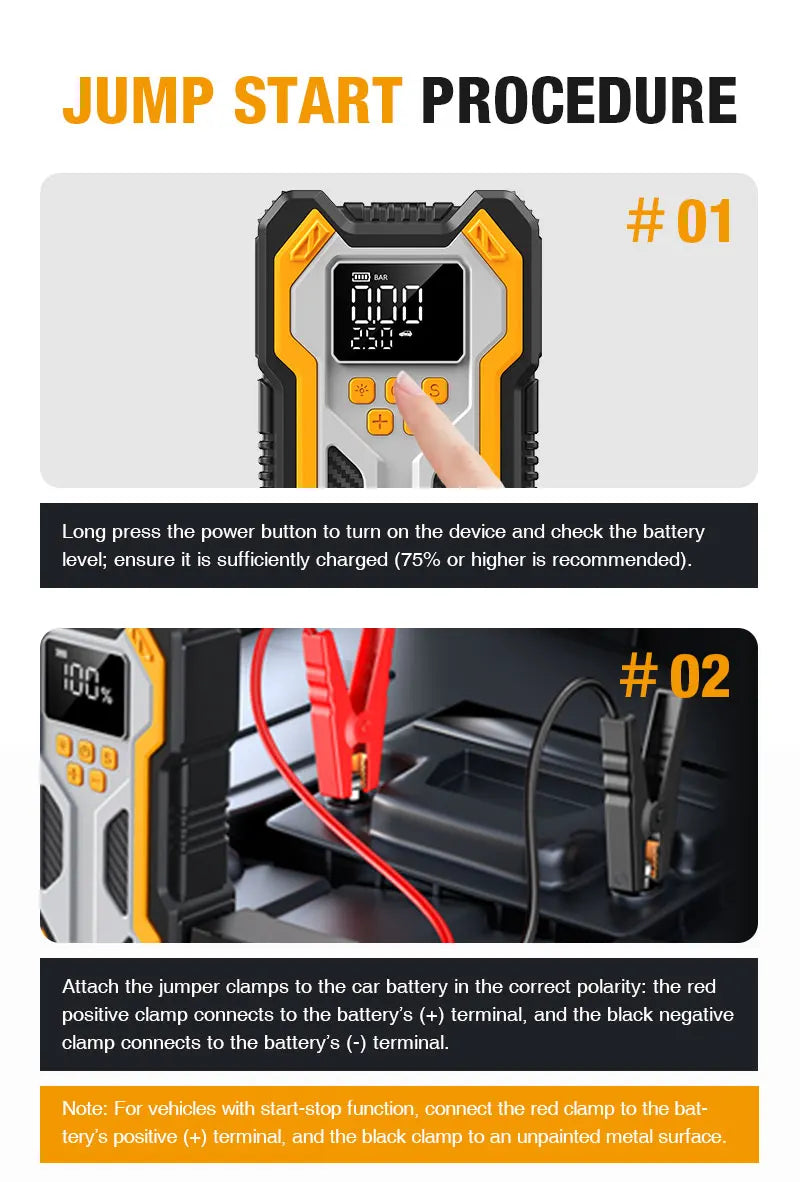 7000A Portable Car Jump Starter & 160PSI Tire Inflator for Emergency - 23
