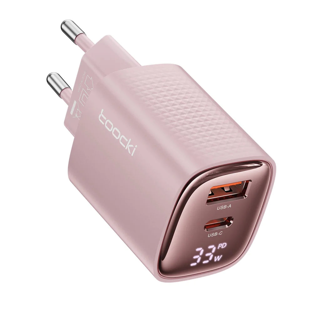 33W GaN Digital Display Fast Charger - USB-C & USB-A Dual Port Power Adapter