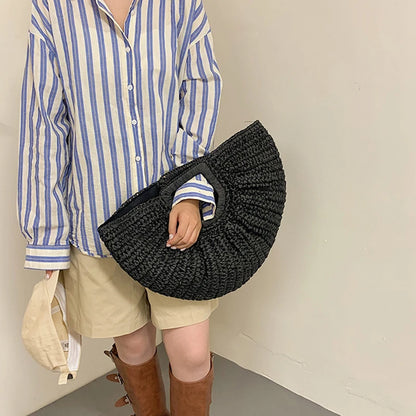 Luxury Half-Moon Straw Tote