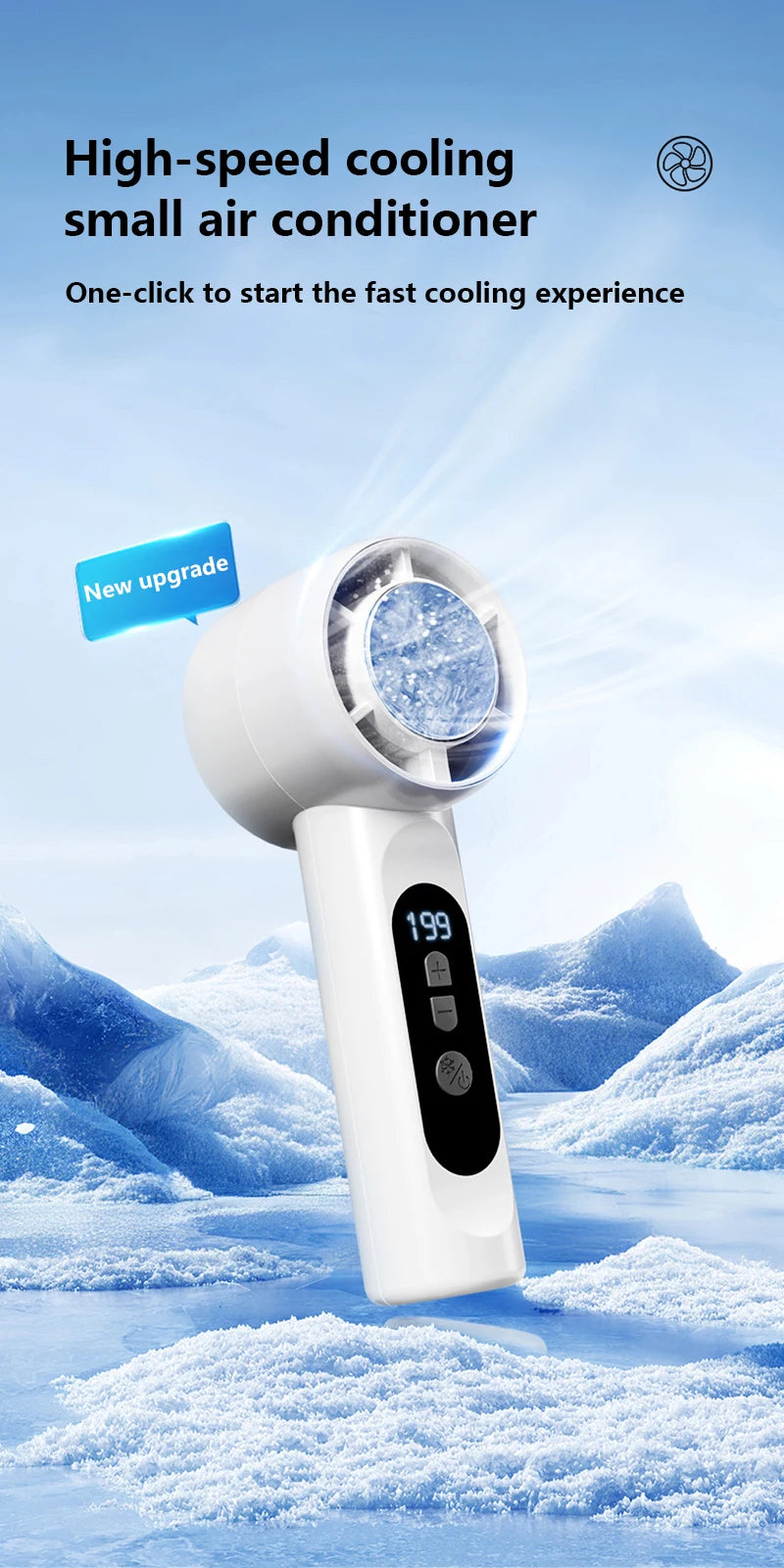 Portable Ice Cooling Handheld Turbo Fan with LED Digital Display - 7
