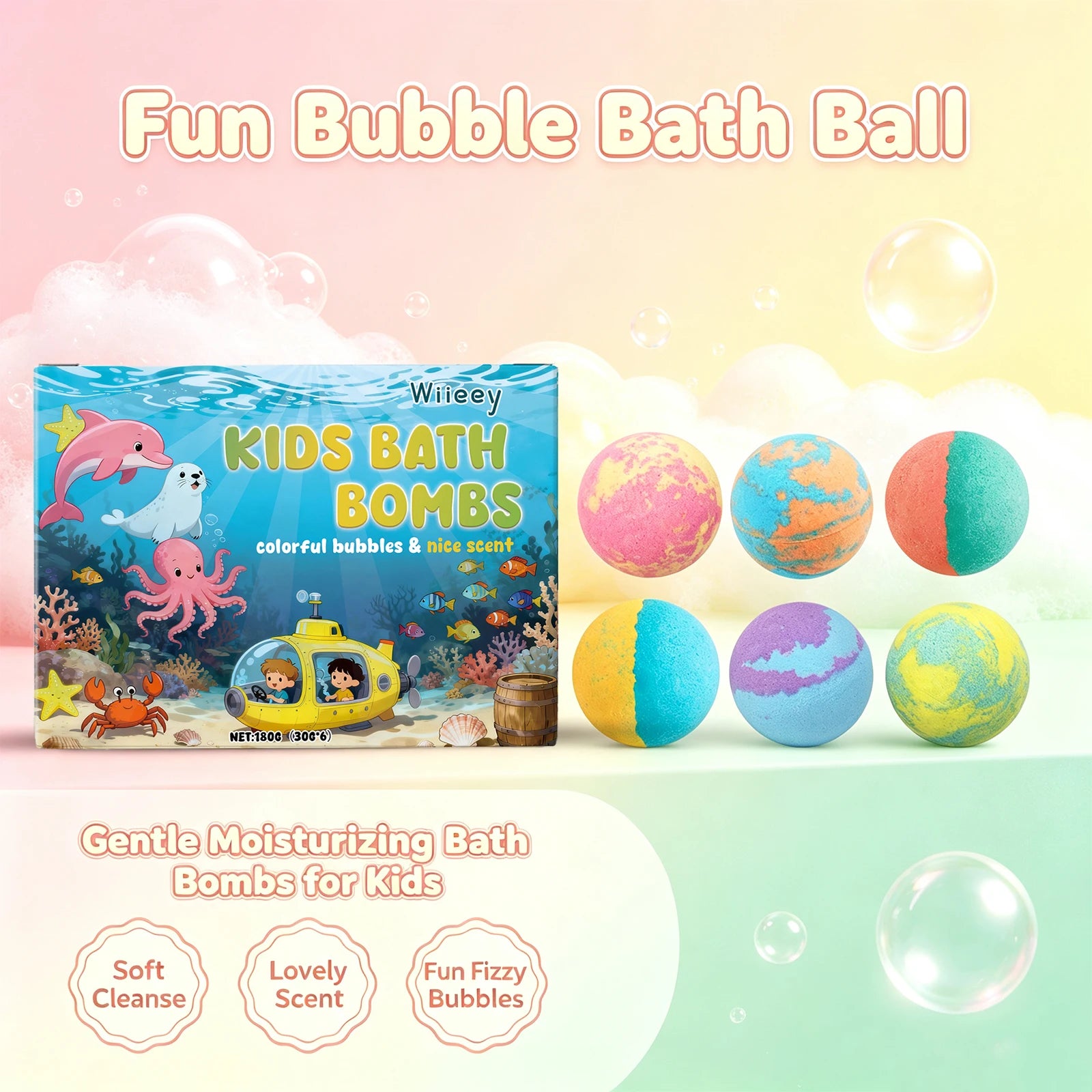 Kids Fun Fizzy Bath Bomb Set - Gentle Moisturizing Bubble Bath for Boys and Girls - 1