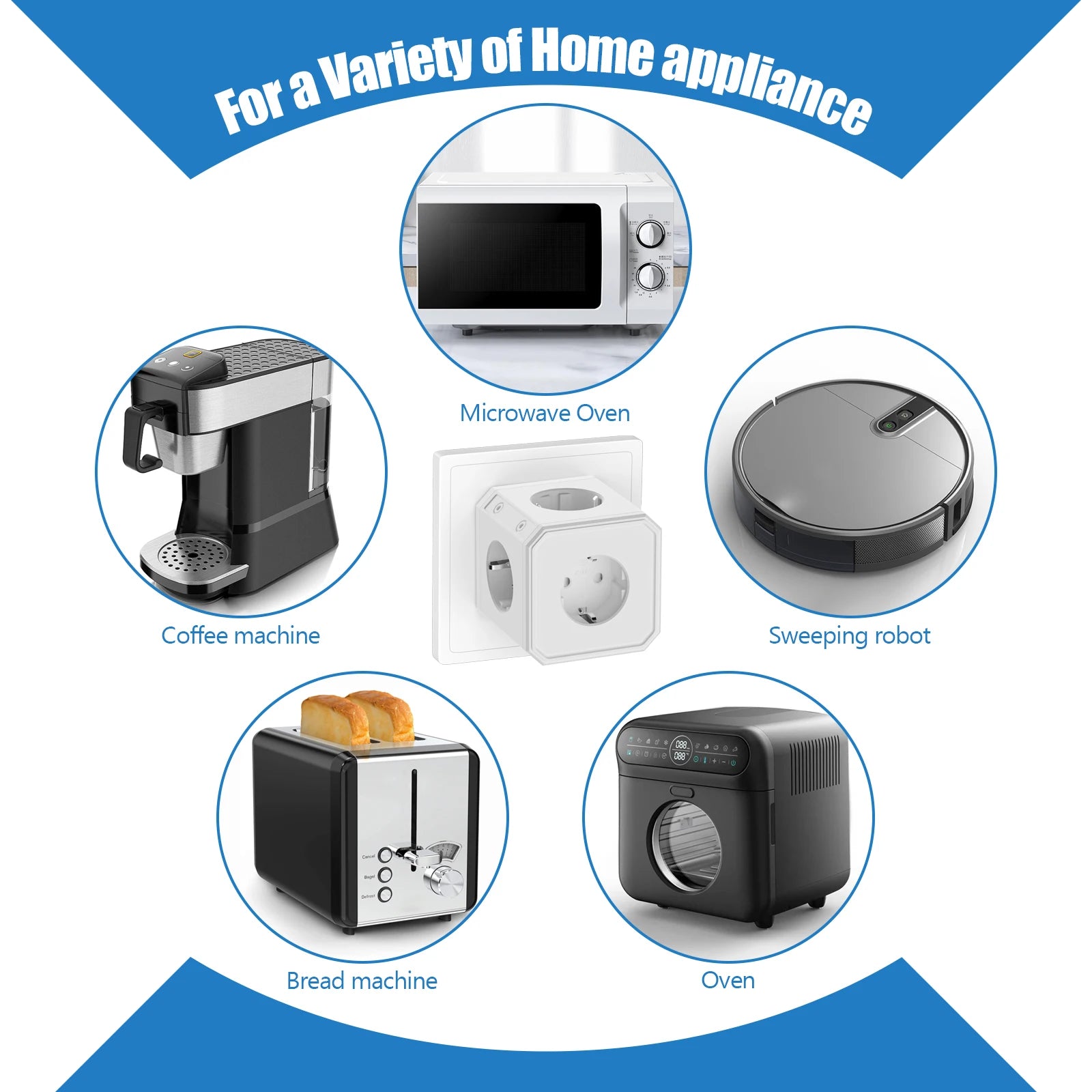 5-Way EU Socket Cube Adapter - 4000W Wall Outlet Extender with Surge Protection - 5