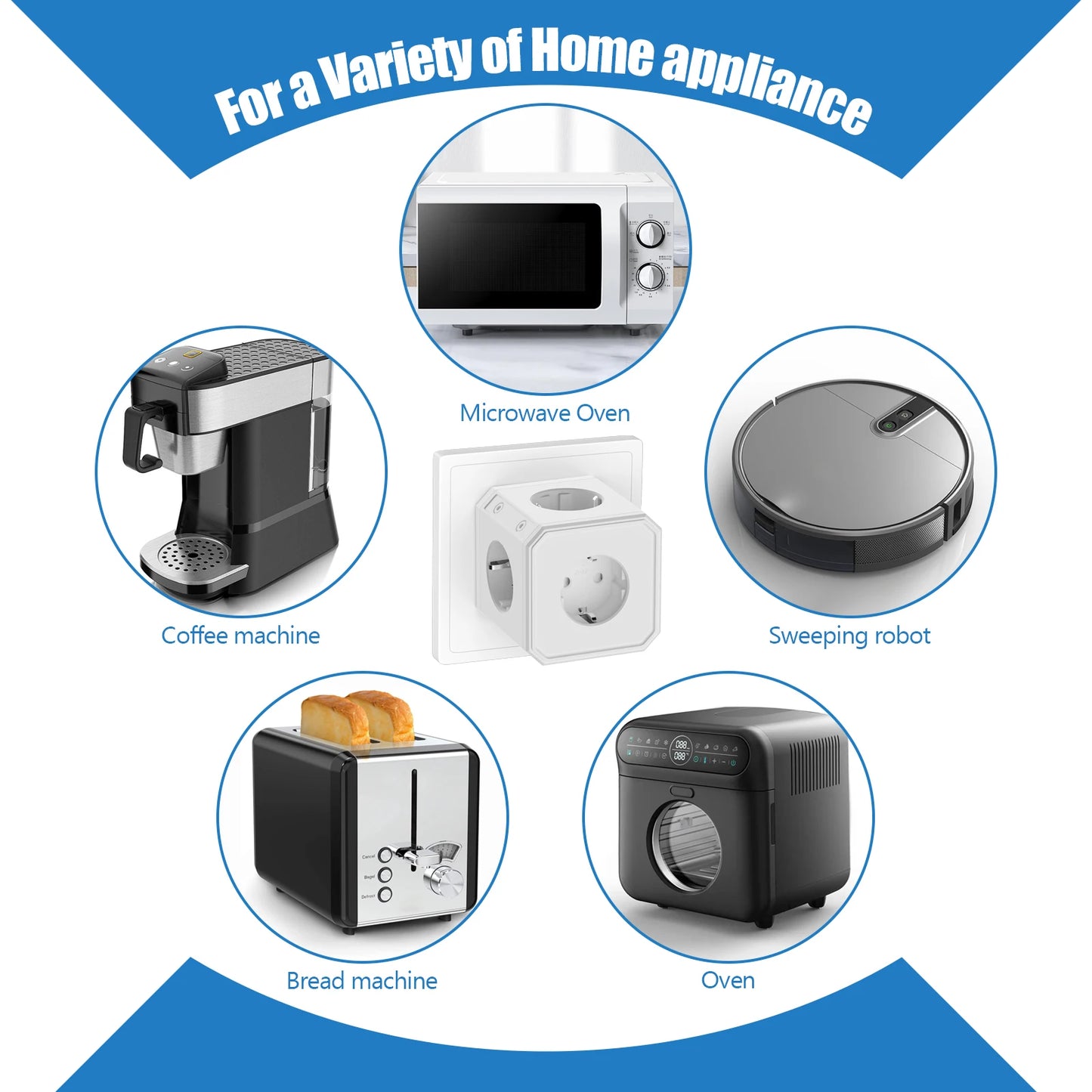 5-Way EU Socket Cube Adapter - 4000W Wall Outlet Extender with Surge Protection