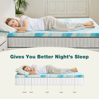 Gel Memory Foam Mattress Topper - Cooling & Pressure Relief Bed Pad