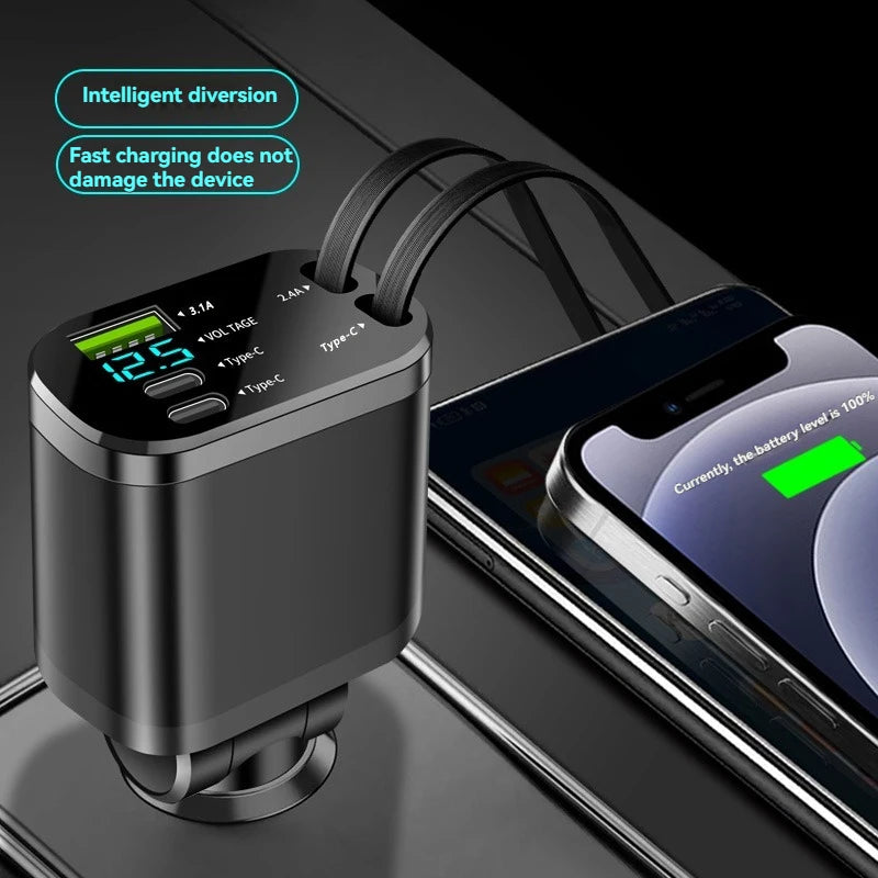 5-in-1 Retractable Car Charger - Fast PD Charging for All Devices - 1