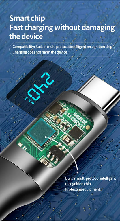 240W USB-C to USB-C Fast Charging Cable with Real-Time LED Power Display