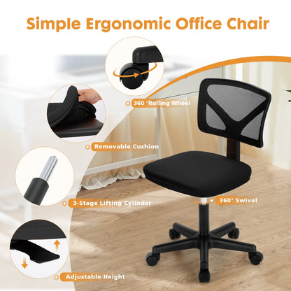Ergonomic Mesh Armless Office Chair with Lumbar Support & Adjustable Height