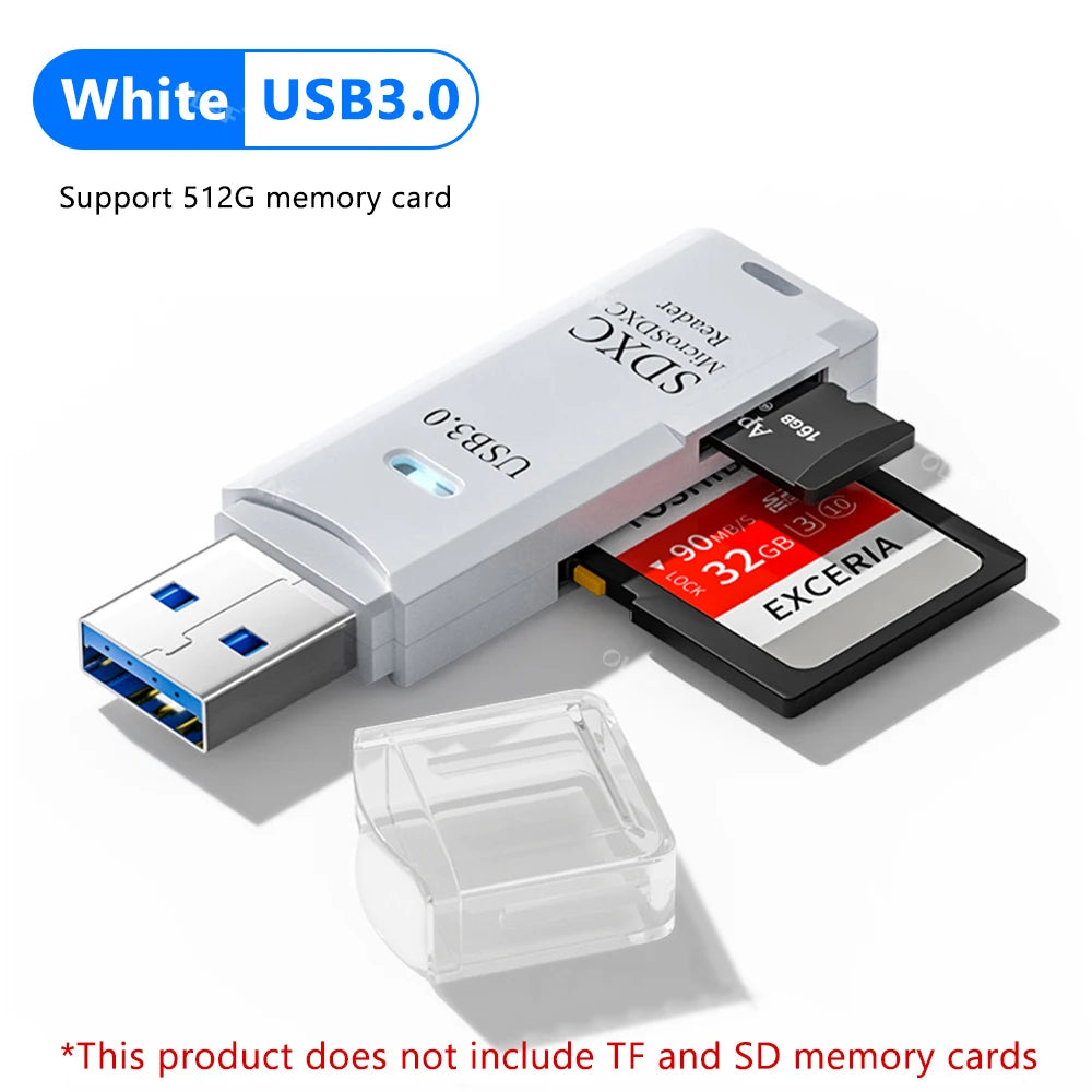 2-in-1 USB 3.0 SD & TF Memory Card Reader - Fast Data Transfer Adapter - 16