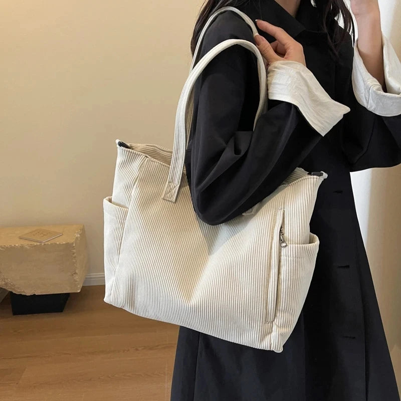 Striped Corduroy Tote