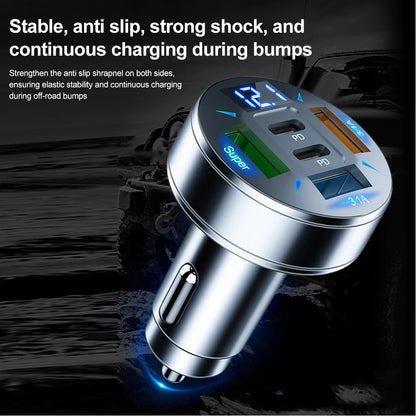 250W 5-Port Fast Car Charger - PD QC3.0 USB-C Multi-Device Adapter