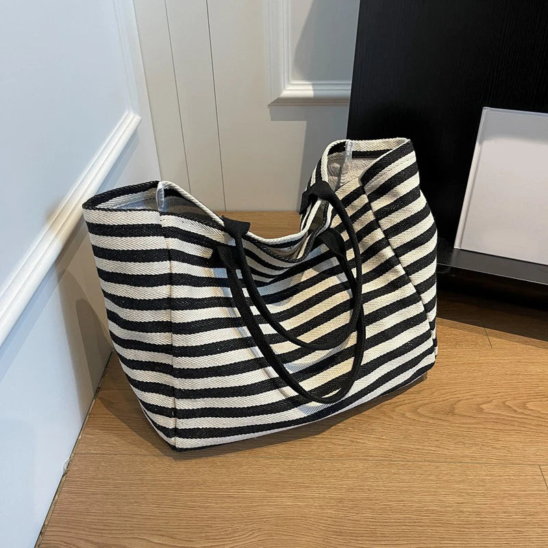 Luxury Casual Striped Canvas Tote