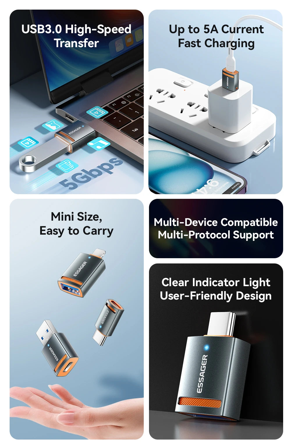 Universal USB 3.0 OTG Adapter Type-C Micro & Lightning Converter - 9