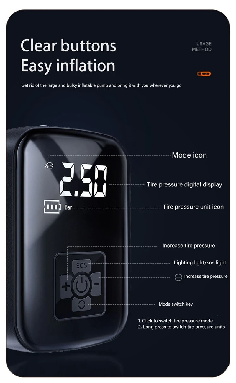 Portable Wireless Car Tire Inflator & Electric Air Pump