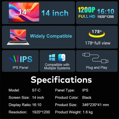 14-16" Dual Screen Laptop Monitor Extender - FHD IPS Portable Triple Display
