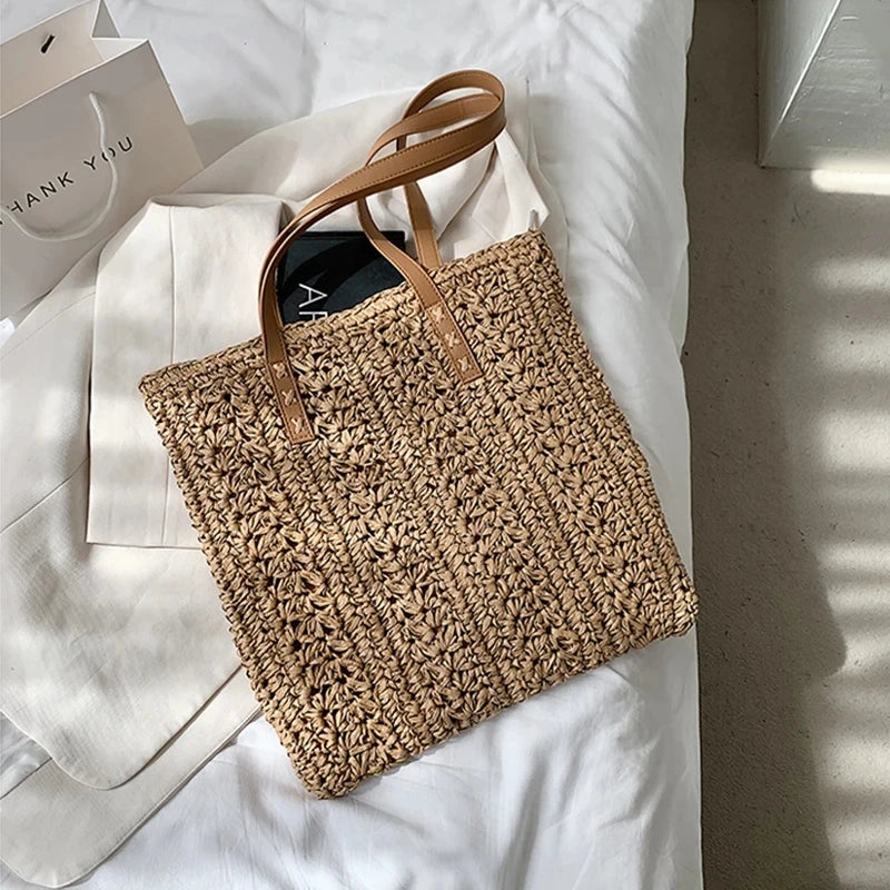 Luxury Bohemian Straw Beach Tote