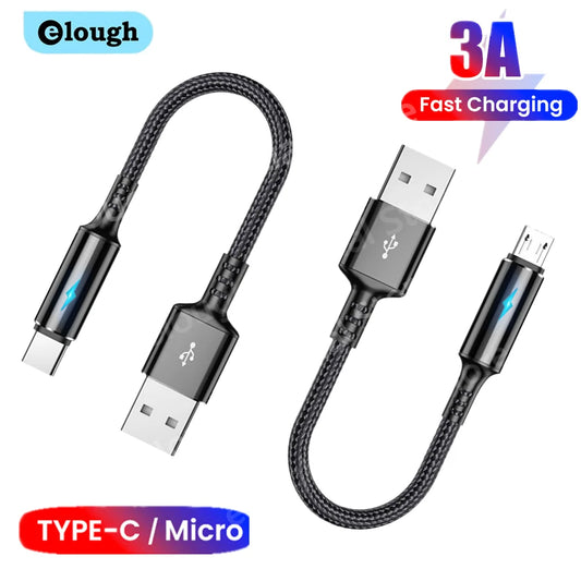 Short 0.25M USB Type-C & Micro USB Fast Charging Cable for Power Banks