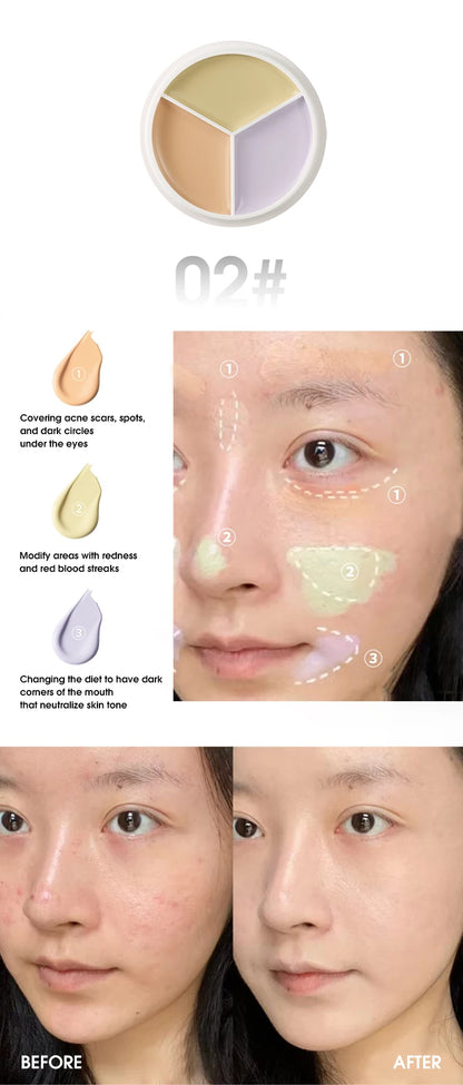 3-Color Cream Concealer Palette for Flawless Skin & Dark Circles