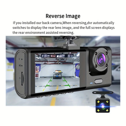3-Lens 1080P Dash Cam with IR Night Vision, Loop Recording & G-Sensor