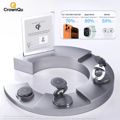 Qi2.2 25W 3-in-1 Magnetic Wireless Charging Station for iPhone & Watch