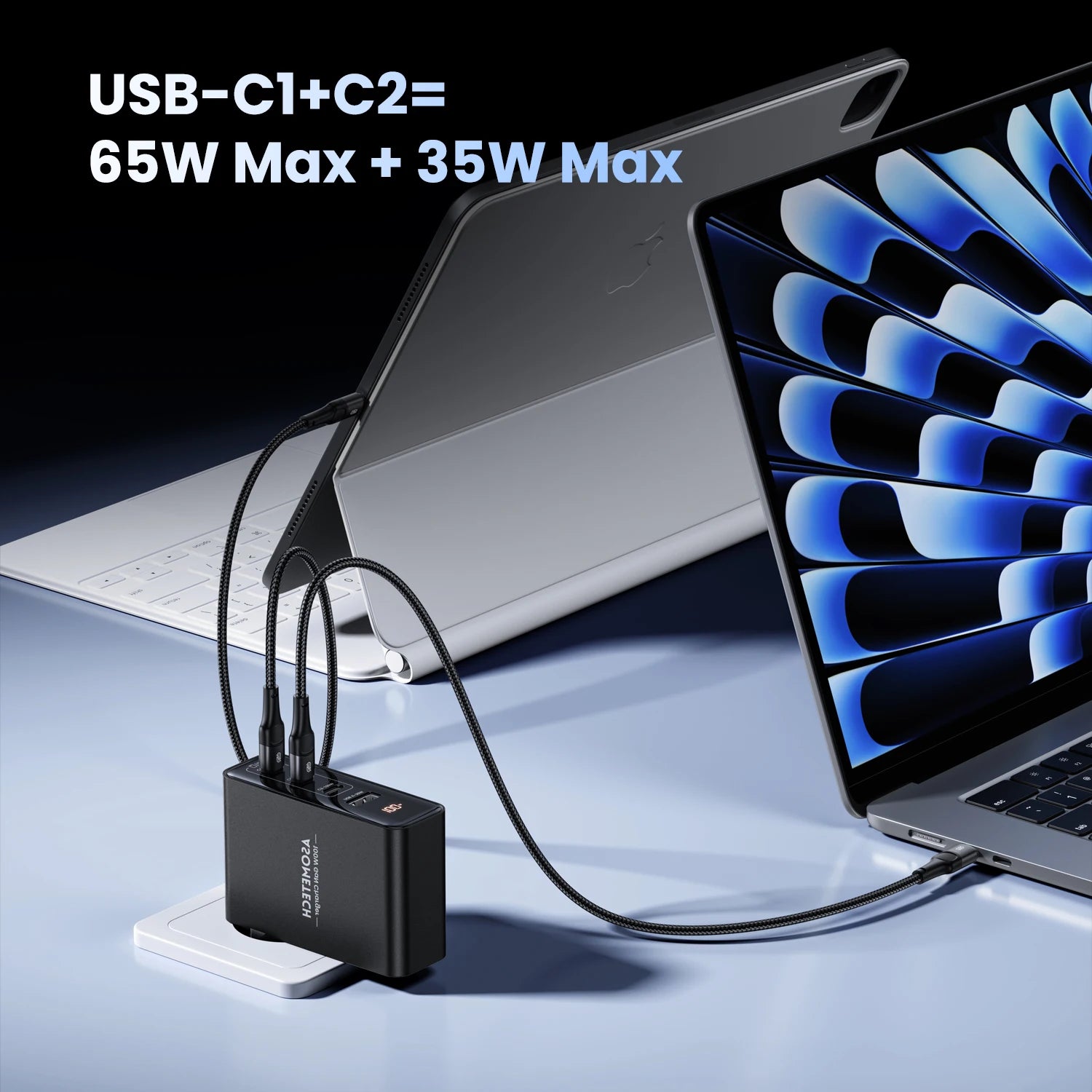100W GaN 4-Port Fast USB-C Charger - PD 3.0 Laptop & Phone Power Adapter - 4