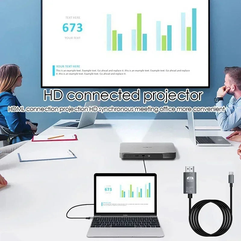 4K USB-C to HDMI Adapter Cable for Laptop, Phone & Tablet Screen Mirroring