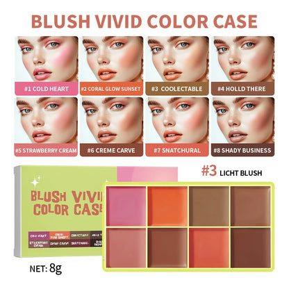 8-Color Cream Blush & Highlighter Palette | Long-Lasting Glow