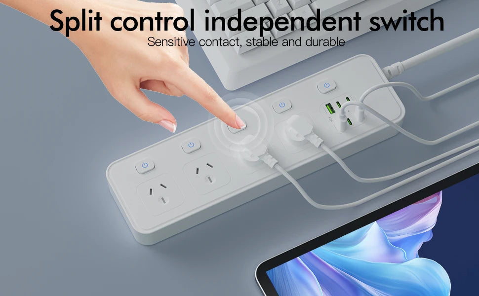 Australian Multi-Plug Power Board with 6 USB Fast Charging Ports & Switches - 13