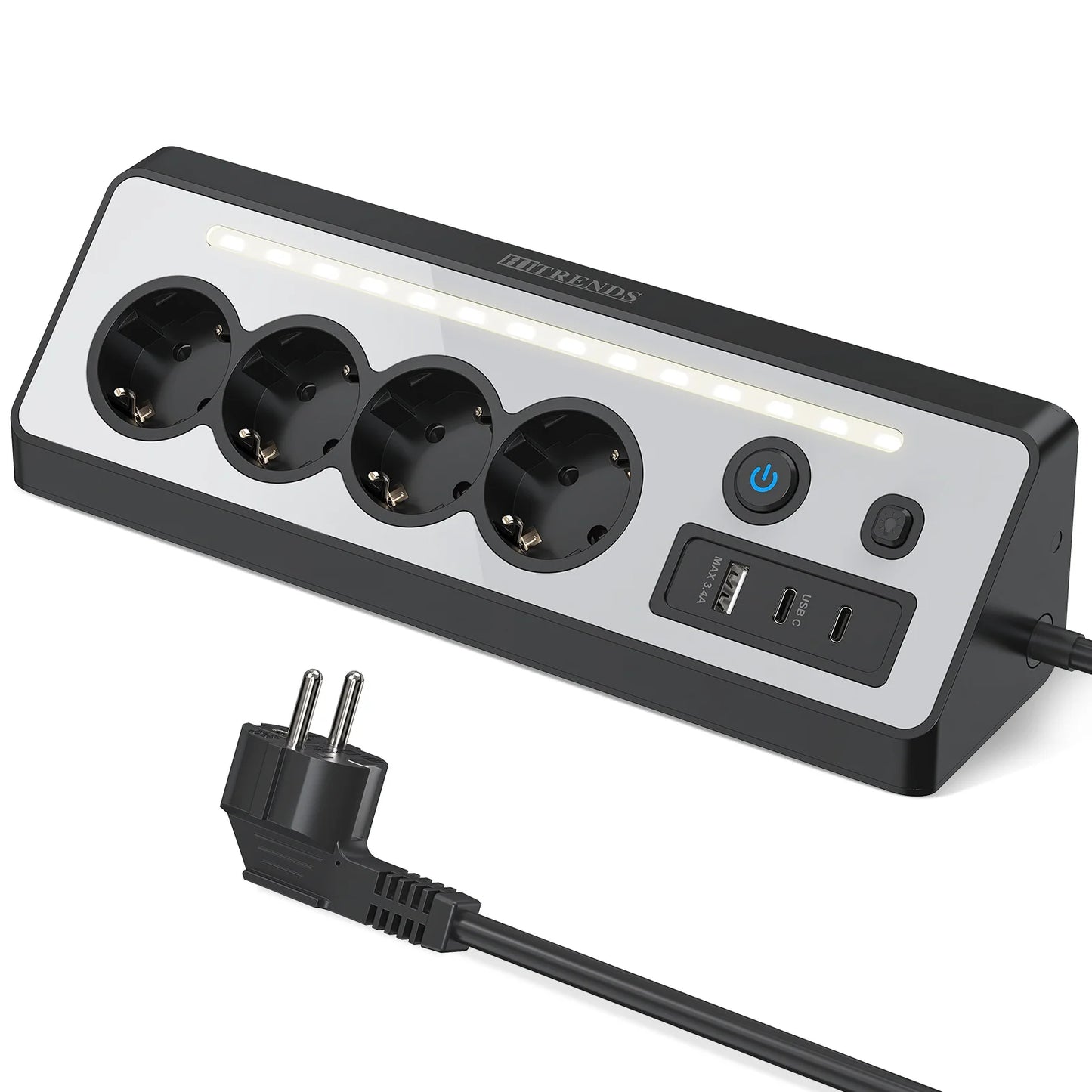 7-in-1 Wall Mount Power Strip with USB-C Fast Charging & LED Night Light