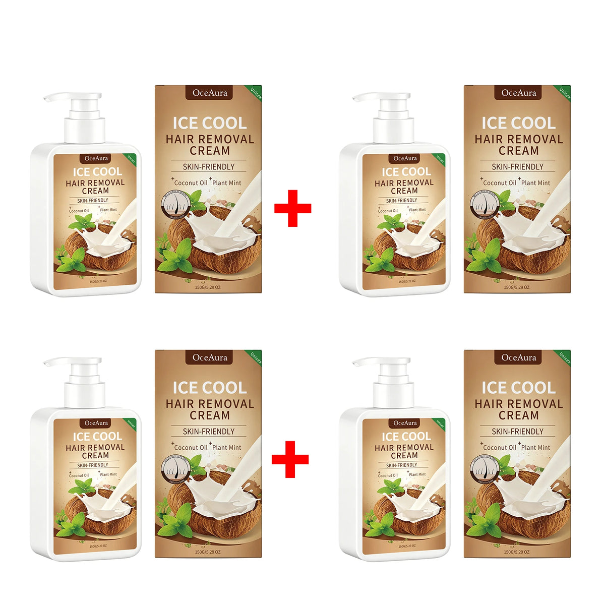 Ice Cool Painless Hair Removal Cream with Coconut Oil & Mint