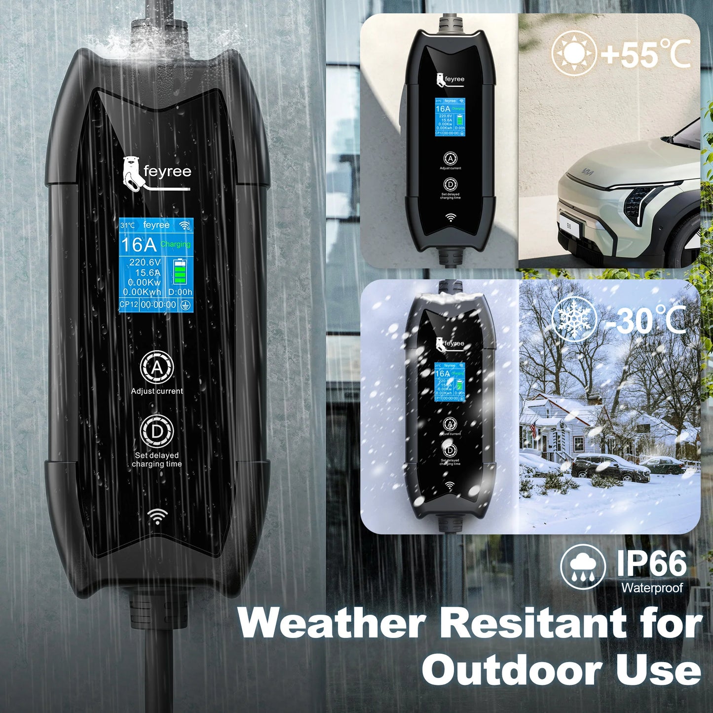 Portable Type 2 EV Charger - 3.5KW Smart App Controlled Fast Charging Cable